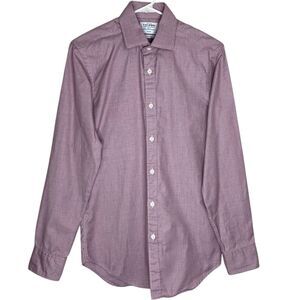 TM Lewin Dress Shirt Mens 15/34 Fitted Two Fold Cotton Button Up Preppy Office